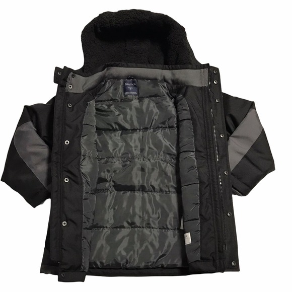 Nautica Little Boys Full Zip Snorkel Jacket Size 5 Black Gray Water Resistant - Picture 3 of 11